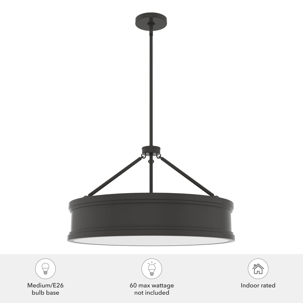 Hunter Capshaw 6-Light Noble Bronze Traditional Frosted Glass Drum LED Large Hanging Kitchen Island Light