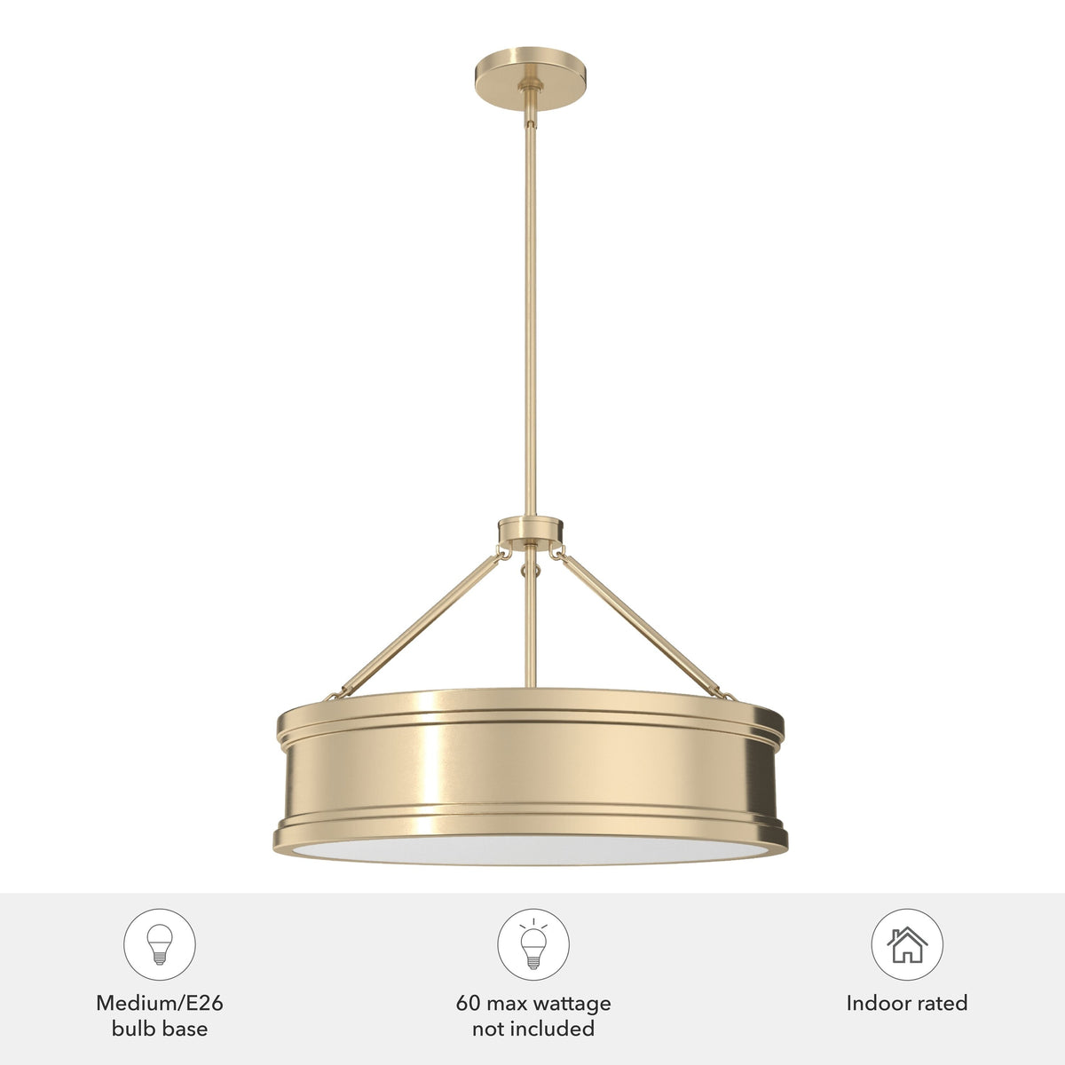 Hunter Capshaw 5-Light Alturas Gold Traditional Frosted Glass Drum LED Medium Hanging Kitchen Island Light
