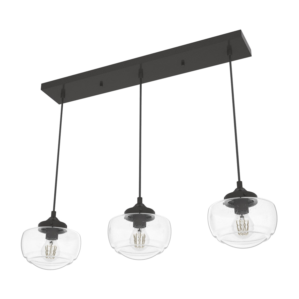 Hunter Saddle Creek 3-Light Noble Bronze Transitional Seeded Glass Linear LED Large Hanging