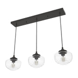 Hunter Saddle Creek 3-Light Noble Bronze Transitional Seeded Glass Linear LED Large Hanging