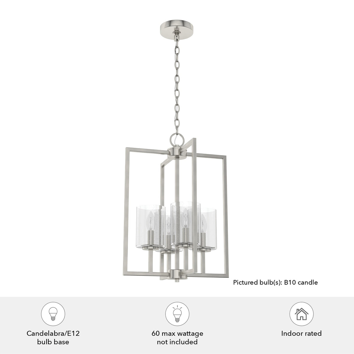 Hunter Kerrison 4-Light Brushed Nickel Modern/Contemporary Seeded Glass Square LED Medium Hanging Kitchen Island Light