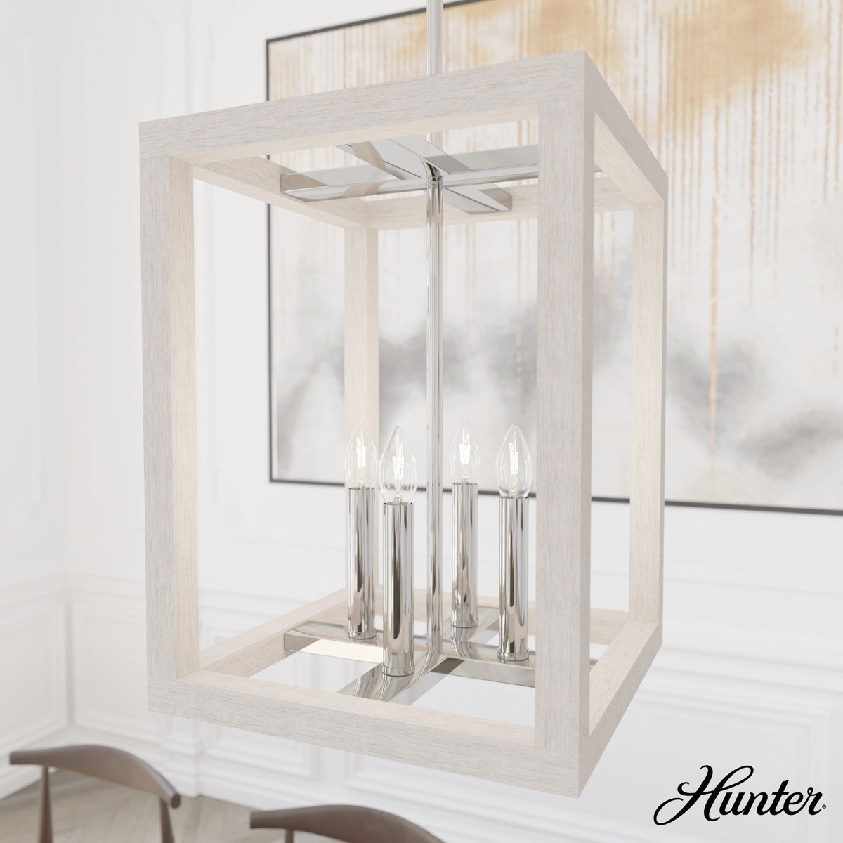 Hunter Squire Manor 4-Light Chrome Modern/Contemporary Square LED Medium Hanging Kitchen Island Light