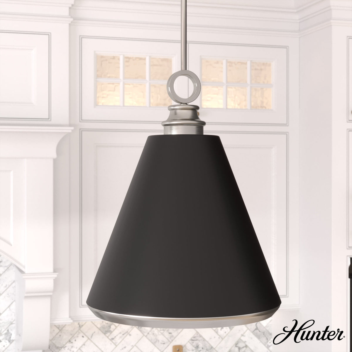 Hunter Klein 3-Light Brushed Nickel Transitional Cone LED Medium Hanging Kitchen Island Light
