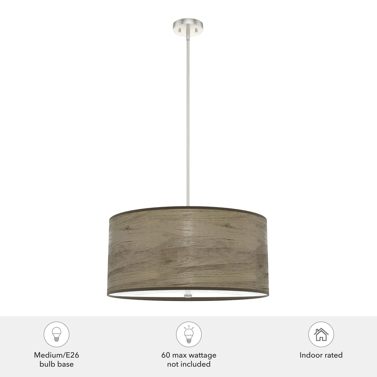 Hunter Solhaven 4-Light Warm Grey Oak Modern/Contemporary Frosted Glass Drum LED Large Hanging Kitchen Island Light