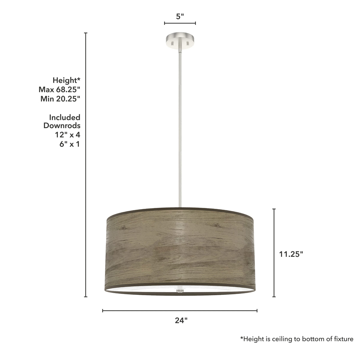 Hunter Solhaven 4-Light Warm Grey Oak Modern/Contemporary Frosted Glass Drum LED Large Hanging Kitchen Island Light