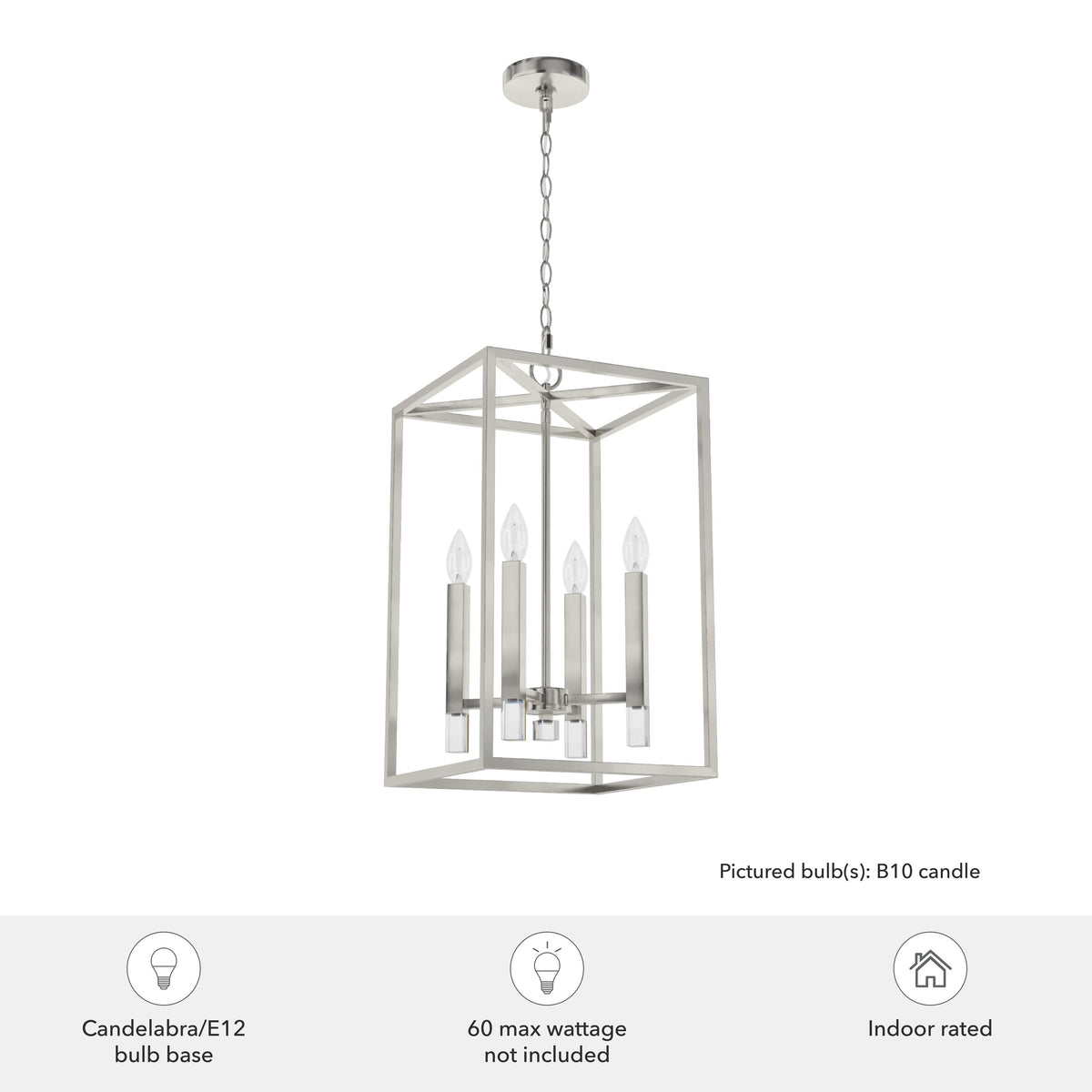 Hunter Sunjai 4-Light Brushed Nickel Traditional Lantern LED Medium Hanging Kitchen Island Light