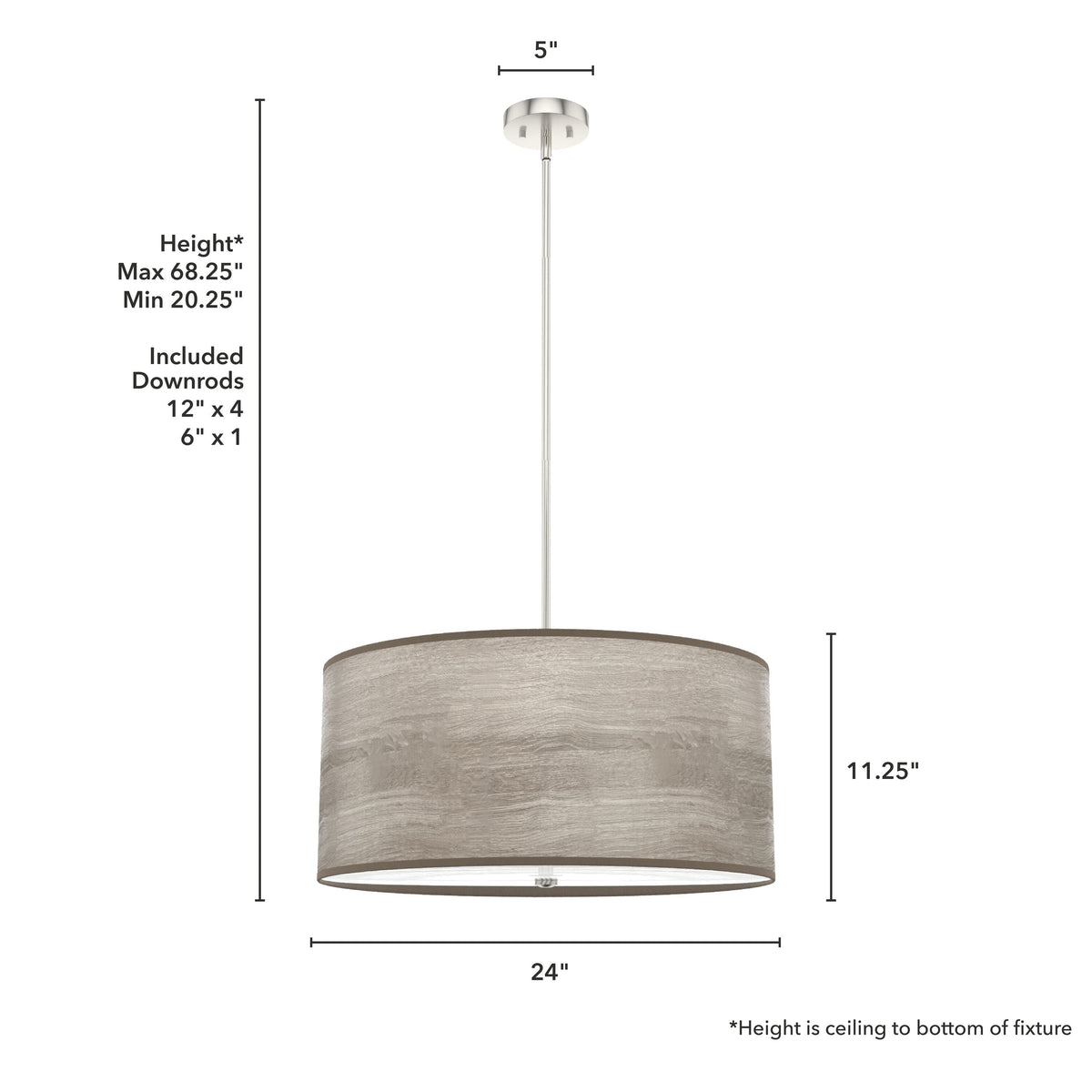 Hunter Solhaven 4-Light Gray Oak Modern/Contemporary Frosted Glass Drum LED Large Hanging Kitchen Island Light