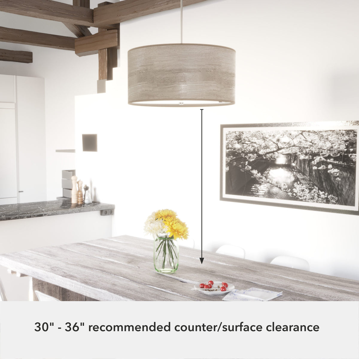 Hunter Solhaven 4-Light Gray Oak Modern/Contemporary Frosted Glass Drum LED Large Hanging Kitchen Island Light