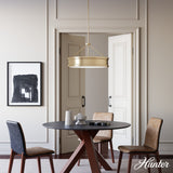Hunter Capshaw 6-Light Alturas Gold Traditional Frosted Glass Drum LED Large Hanging Kitchen Island Light