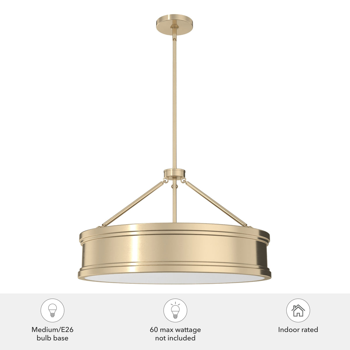 Hunter Capshaw 6-Light Alturas Gold Traditional Frosted Glass Drum LED Large Hanging Kitchen Island Light