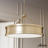 Hunter Capshaw 6-Light Alturas Gold Traditional Frosted Glass Drum LED Large Hanging Kitchen Island Light