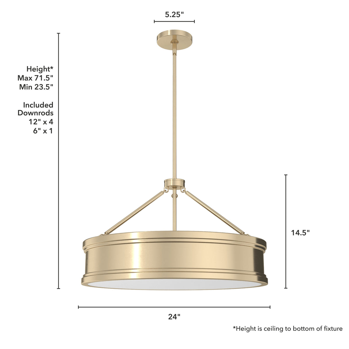 Hunter Capshaw 6-Light Alturas Gold Traditional Frosted Glass Drum LED Large Hanging Kitchen Island Light