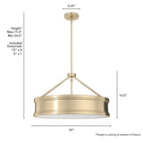 Hunter Capshaw 6-Light Alturas Gold Traditional Frosted Glass Drum LED Large Hanging Kitchen Island Light