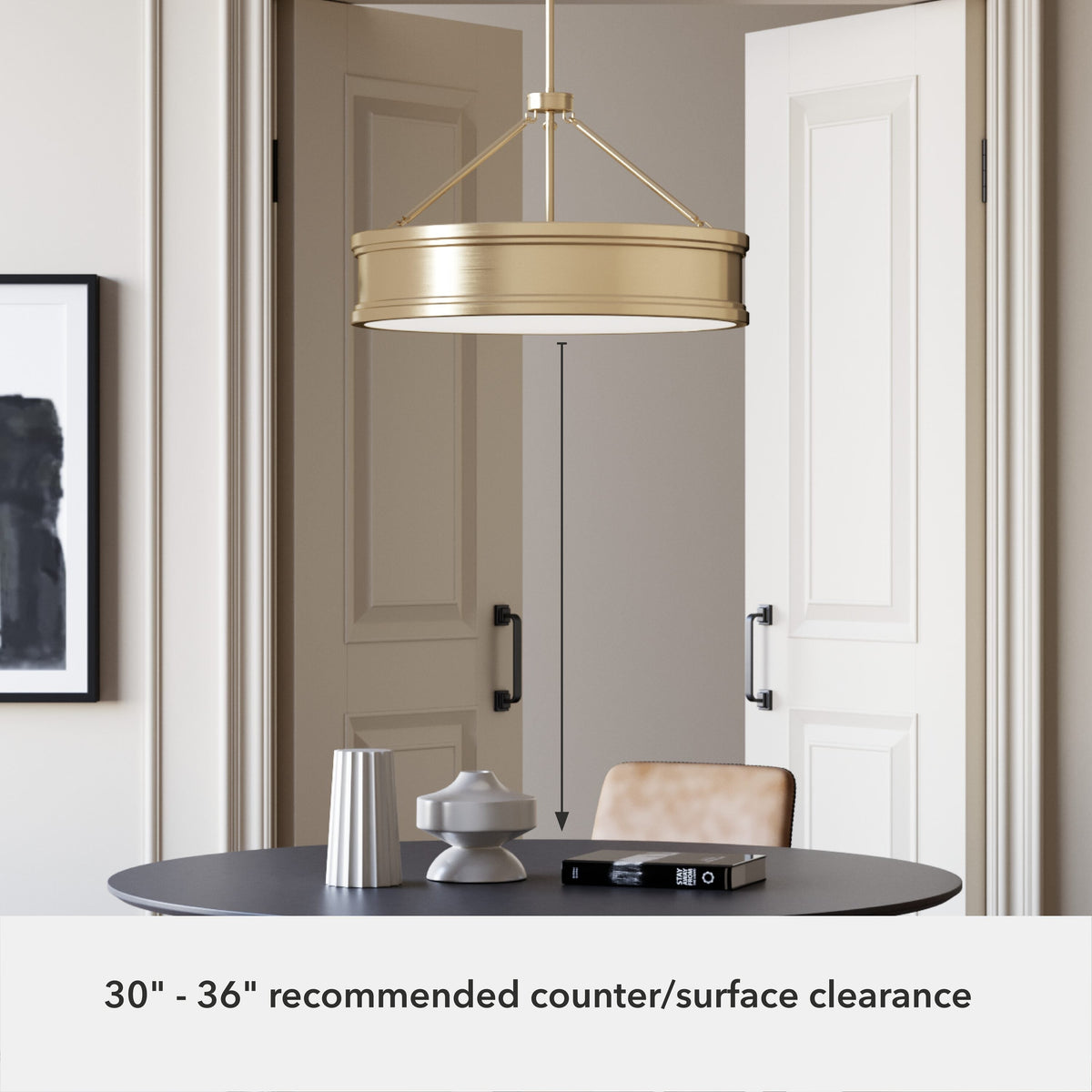 Hunter Capshaw 6-Light Alturas Gold Traditional Frosted Glass Drum LED Large Hanging Kitchen Island Light