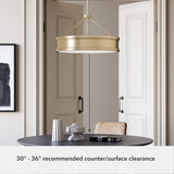 Hunter Capshaw 6-Light Alturas Gold Traditional Frosted Glass Drum LED Large Hanging Kitchen Island Light