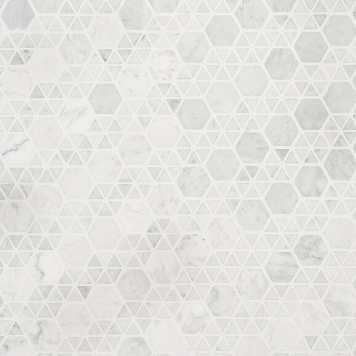 Artmore Tile Triade White Carrara 12-in x 12-in Honed Natural stone Marble Marble look Multi-shaped Mosaic Floor and Wall Tile product image