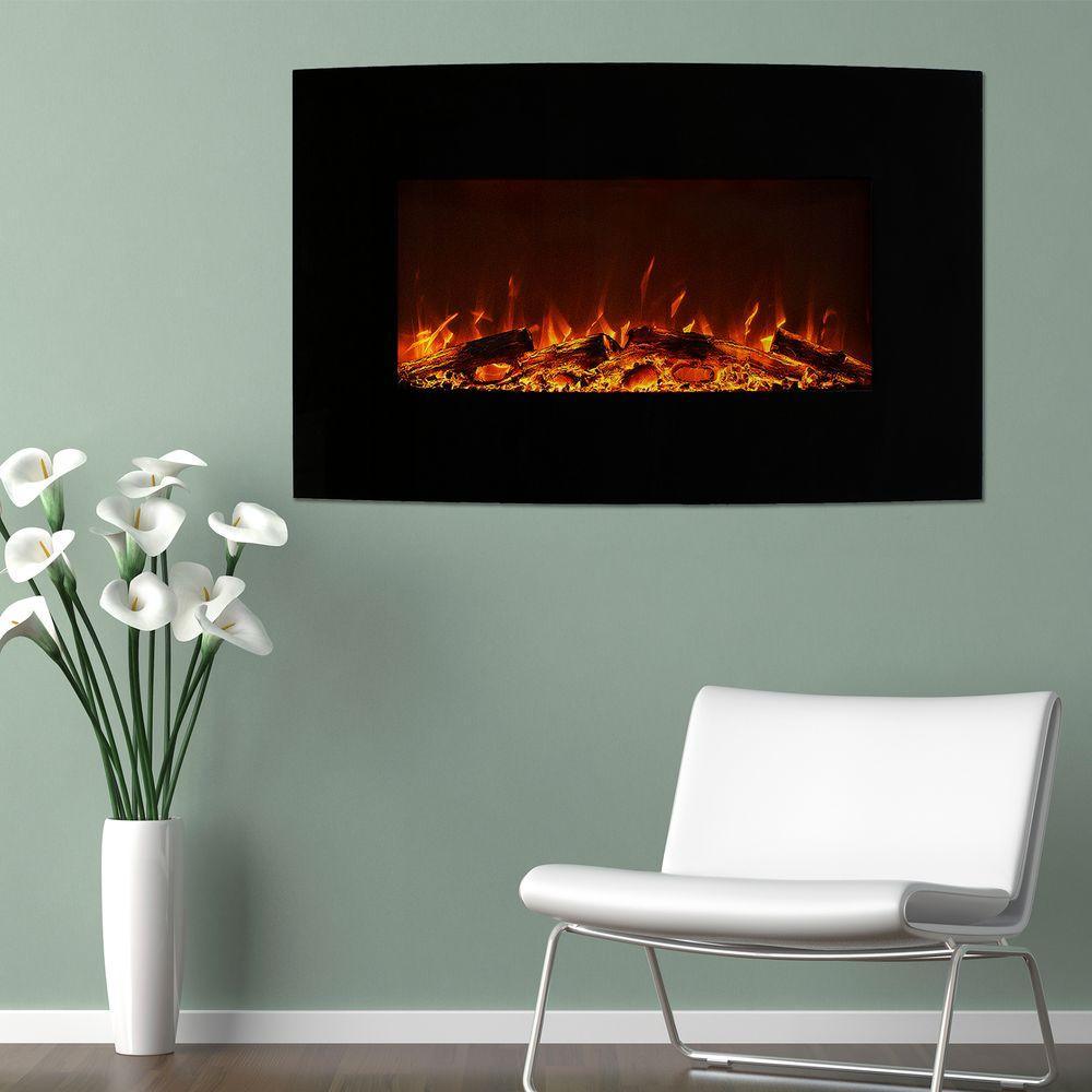 36 in. Curved Color Changing Electric Fireplace Wall Mount Floor Stand in Black - Super Arbor