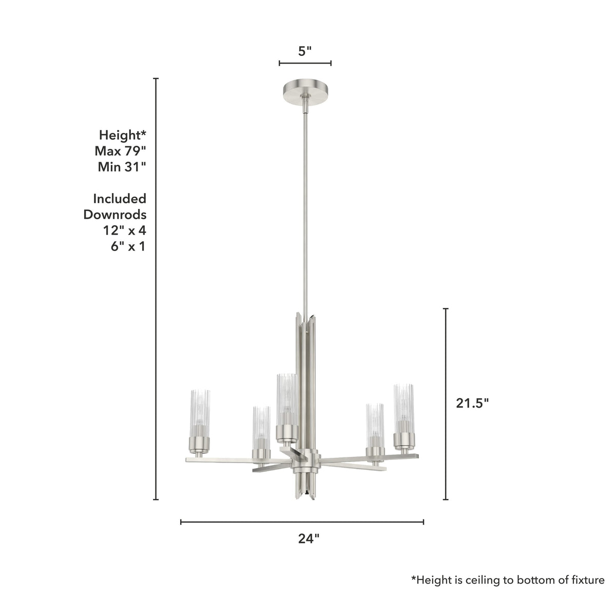 Hunter Gatz 5-Light Brushed Nickel Modern/Contemporary Led Chandelier