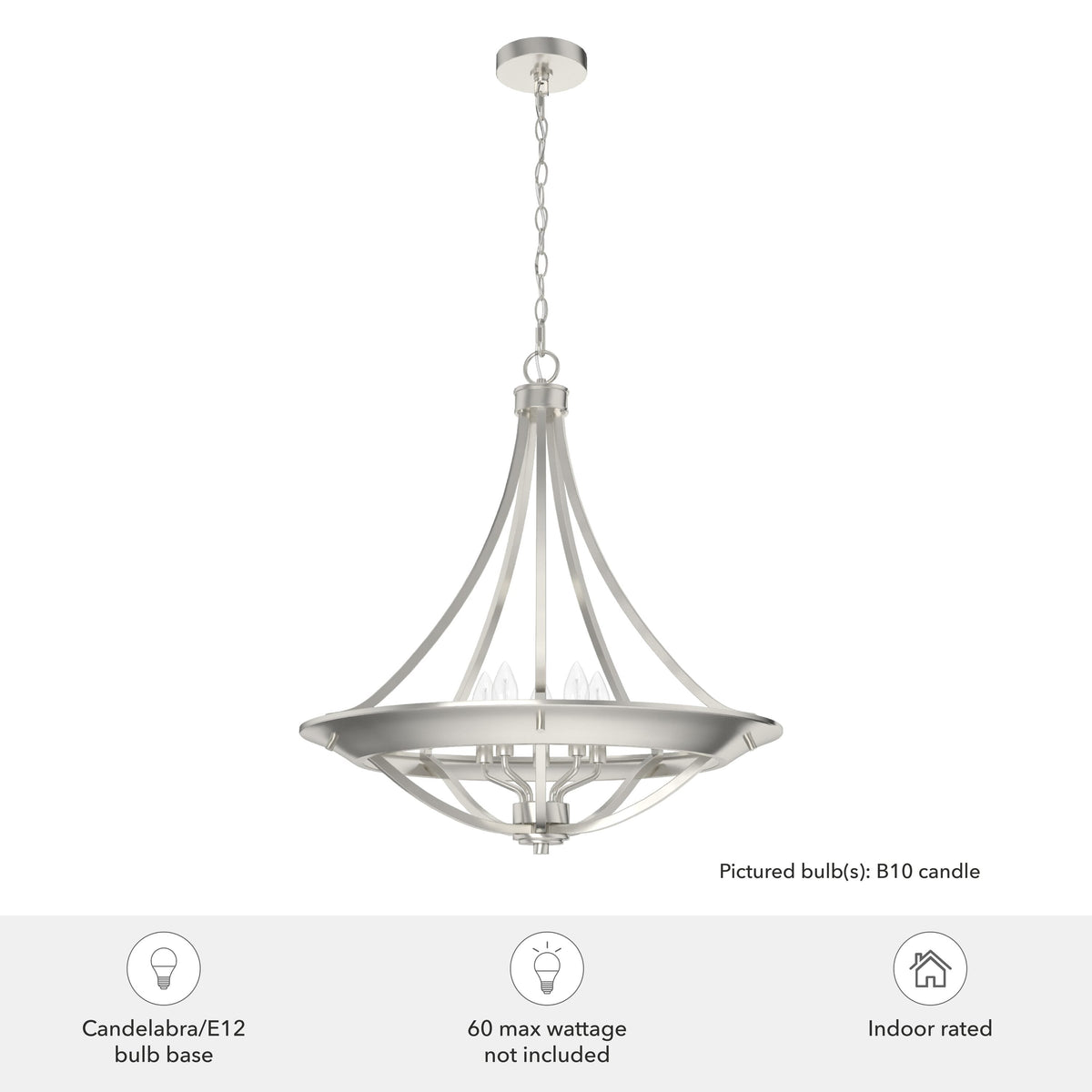 Hunter Perch Point 4-Light Brushed Nickel Transitional Bowl LED Large Hanging Kitchen Island Light