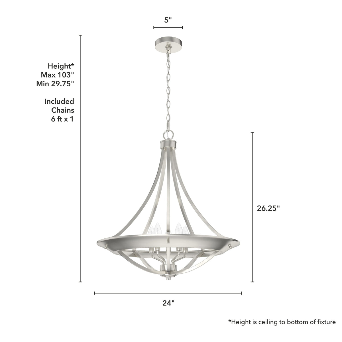 Hunter Perch Point 4-Light Brushed Nickel Transitional Bowl LED Large Hanging Kitchen Island Light