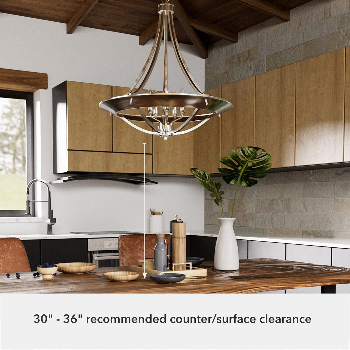Hunter Perch Point 4-Light Brushed Nickel Transitional Bowl LED Large Hanging Kitchen Island Light