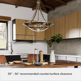 Hunter Perch Point 4-Light Brushed Nickel Transitional Bowl LED Large Hanging Kitchen Island Light