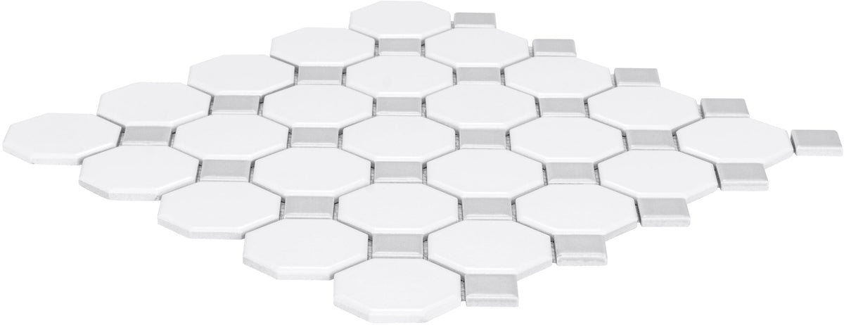 Satori Hudson Brilliant White and Gray 12-in x 12-in Matte Porcelain Mosaic Floor and Wall Tile (0.91-sq. ft/ Piece)