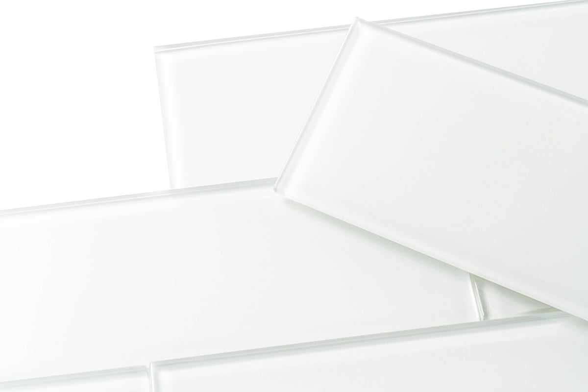 Giorbello (Sample) Glass Subway White 3-in x 9-in Glossy Glass Tile
