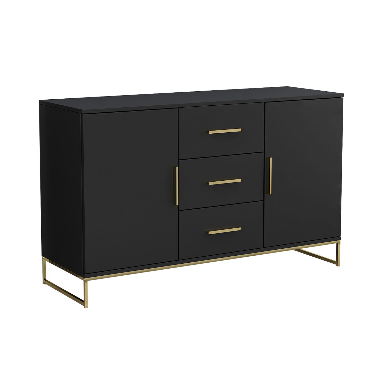 FUFU&GAGA Contemporary Black Composite 3-Drawer Dresser with Doors, Multipurpose Accent Cabinet, Sturdy and Durable, Ample Storage Space