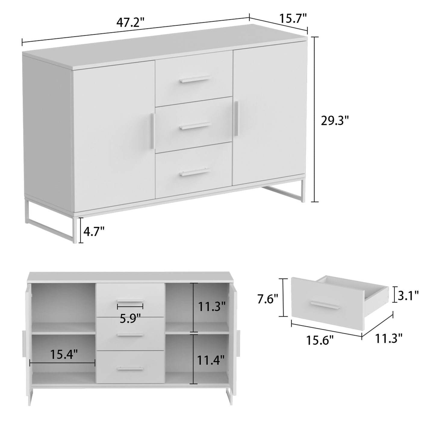FUFU&GAGA Contemporary Black Composite 3-Drawer Dresser with Doors, Multipurpose Accent Cabinet, Sturdy and Durable, Ample Storage Space
