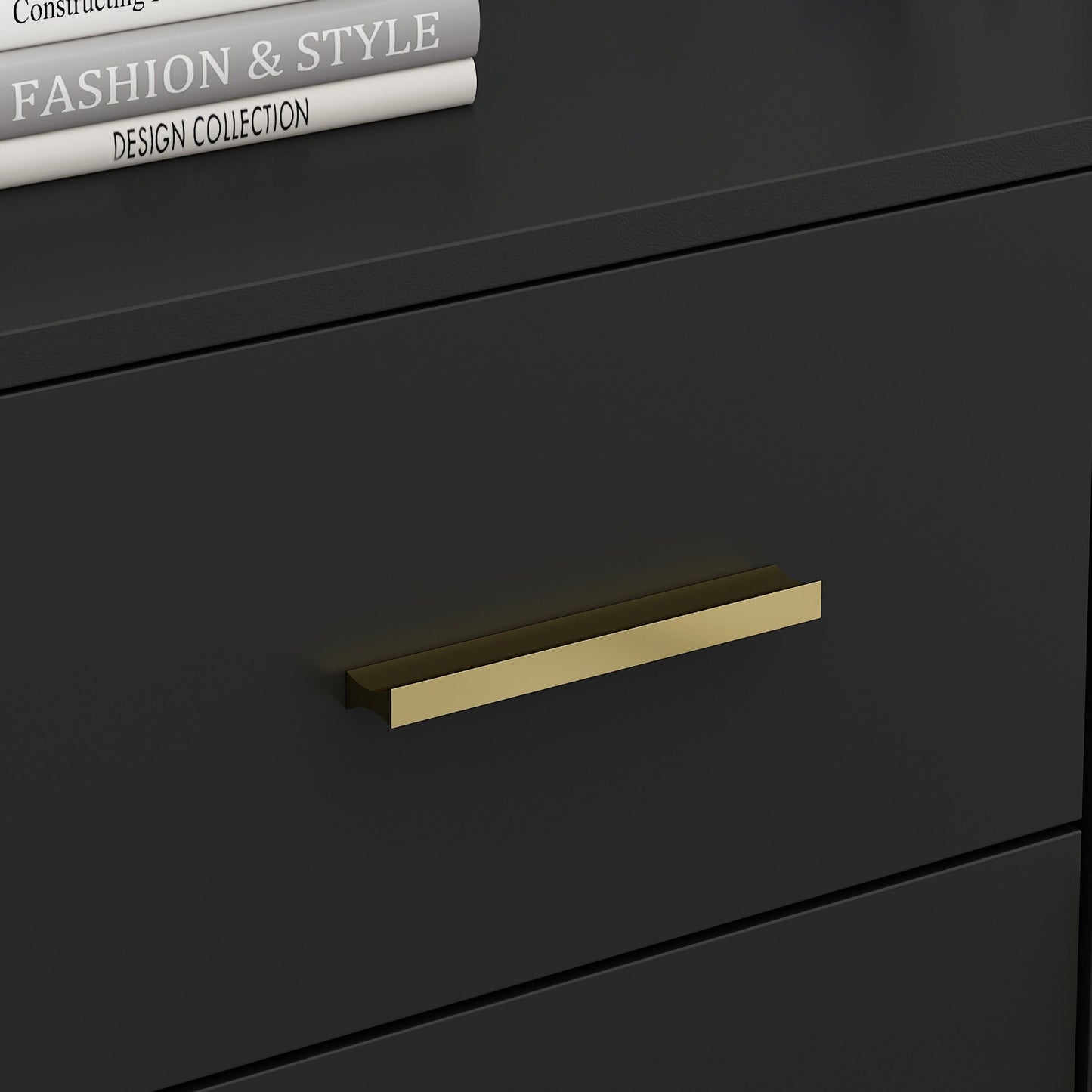 FUFU&GAGA Contemporary Black Composite 3-Drawer Dresser with Doors, Multipurpose Accent Cabinet, Sturdy and Durable, Ample Storage Space