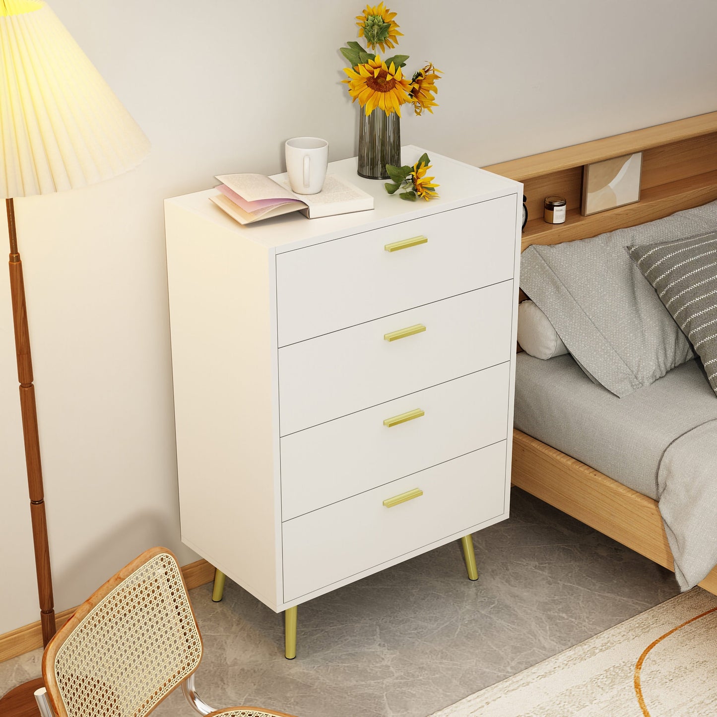 FUFU&GAGA 4-Drawer Chest White 4-Drawer Accent Chest