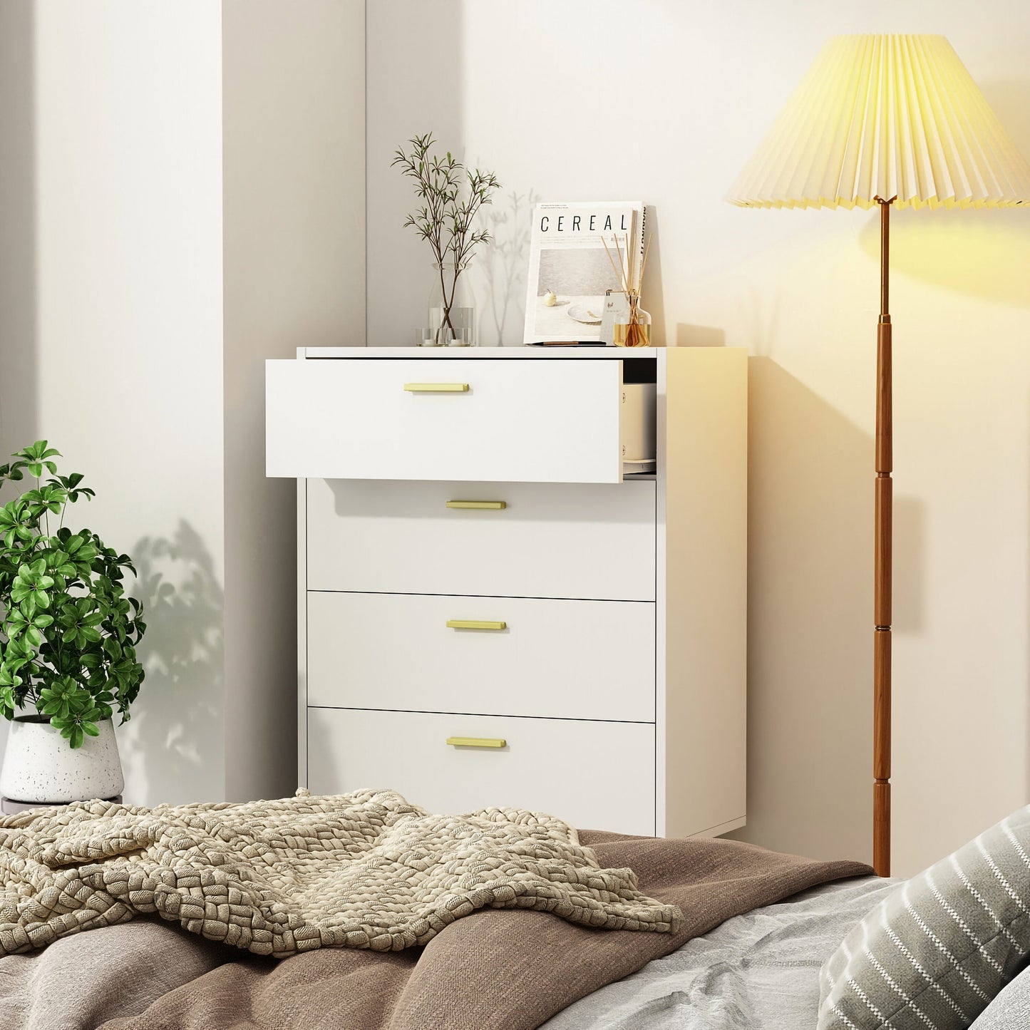 FUFU&GAGA 4-Drawer Chest White 4-Drawer Accent Chest