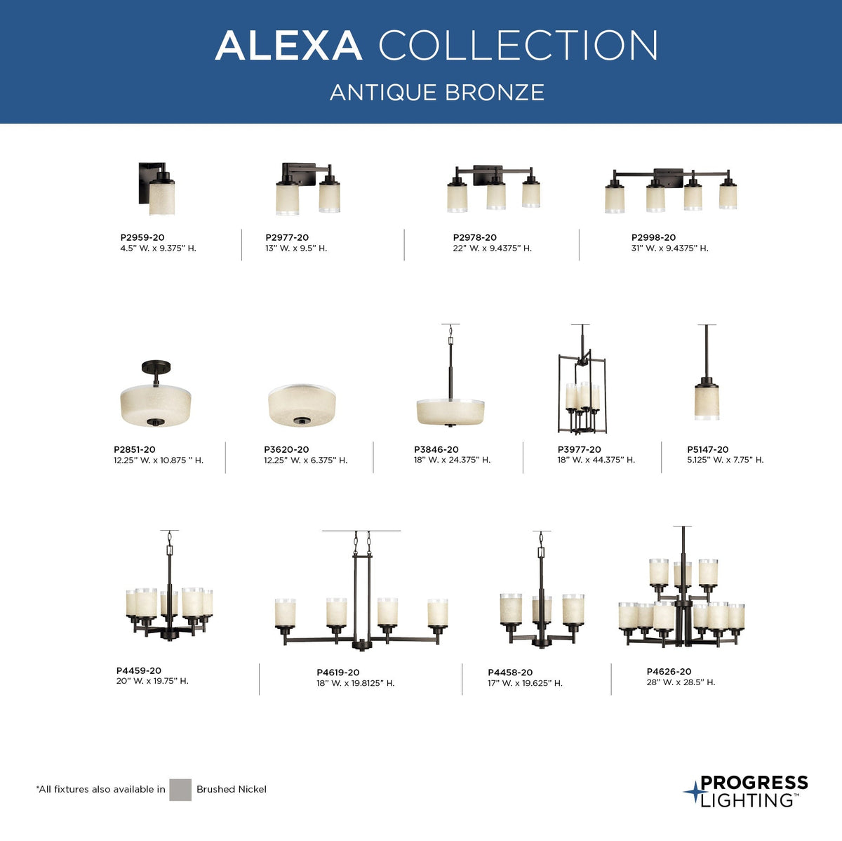 Progress Lighting Alexa 3-Light Antique Bronze Modern/Contemporary Chandelier