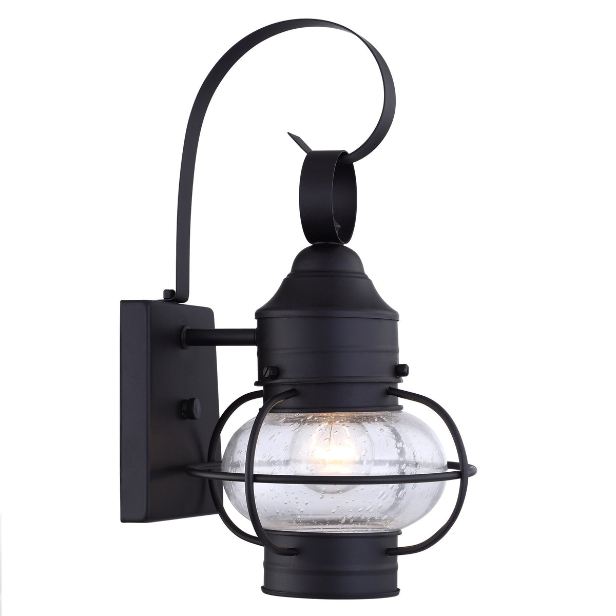 Portfolio Trevett 14-in H Matte Black Outdoor Wall Lantern, Seeded Glass, Medium Base E26