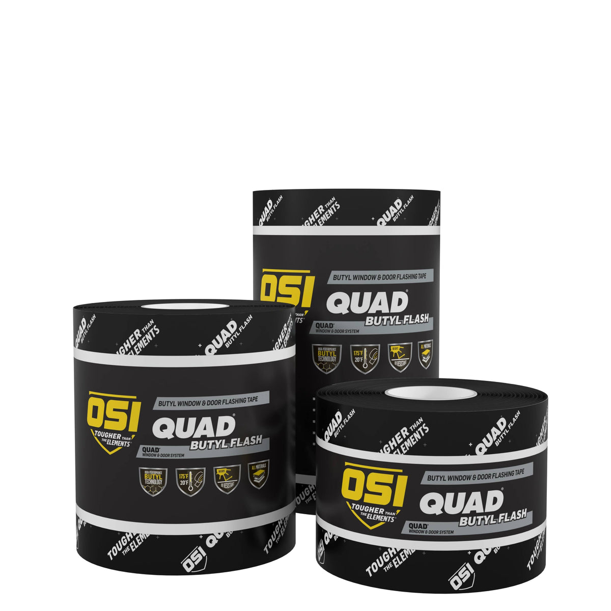 OSI Quad Butyl Flash Tape, 4-in x 75-ft, Silver, Self-Adhesive Butyl Rubber Roll Flashing, 12-Pack
