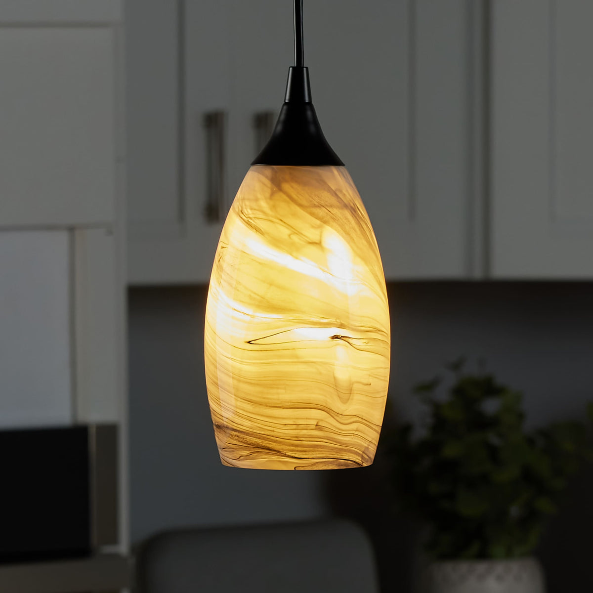 Portfolio Matte Black Transitional Teardrop Pendant Light