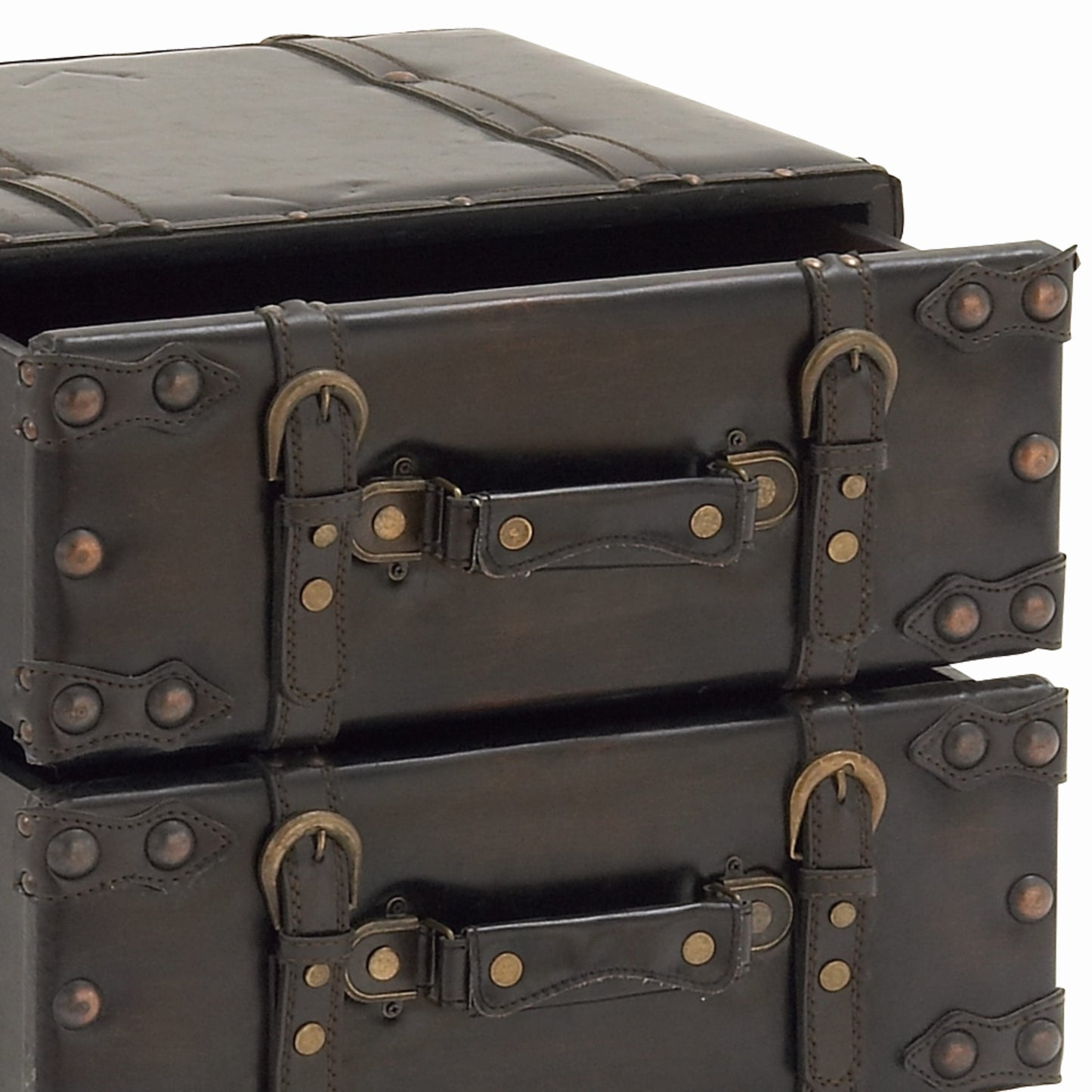 Grayson Lane Black Vintage Faux Leather with Stud Details Cedar 4-Drawer Accent Chest