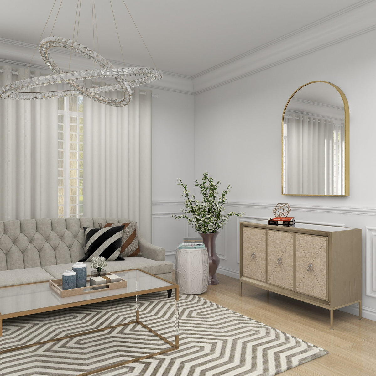 Grayson Lane Gray Upholstered Front Panel 1 Shelf and 3 Doors Accent Chest