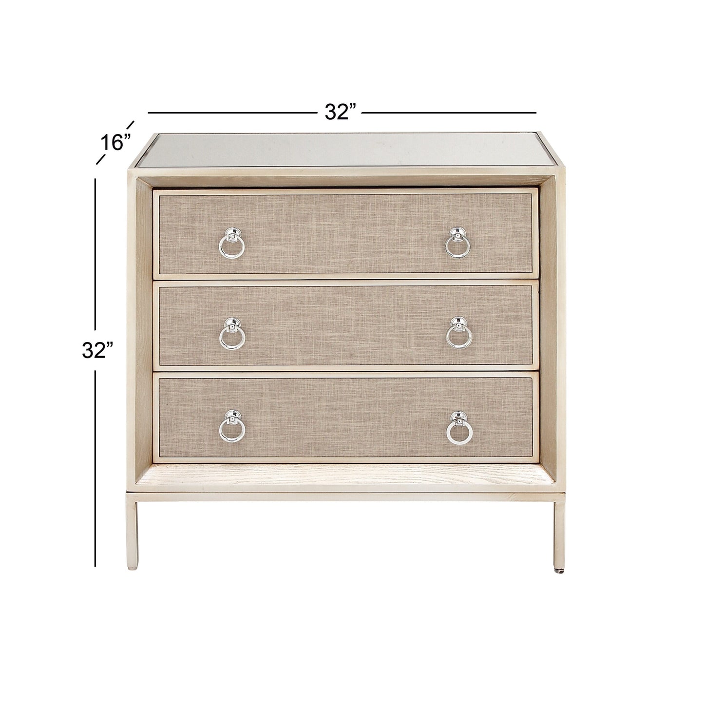 Grayson Lane Beige Upholstered with Mirrored Top 3-Drawer Accent Chest