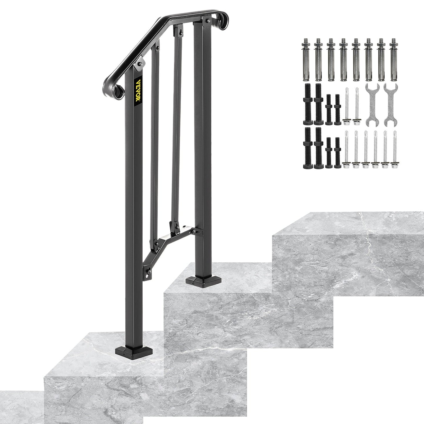 VEVOR Handrails Stair Railing 2-ft x 38-in Black Steel Deck Stair Rail Kit