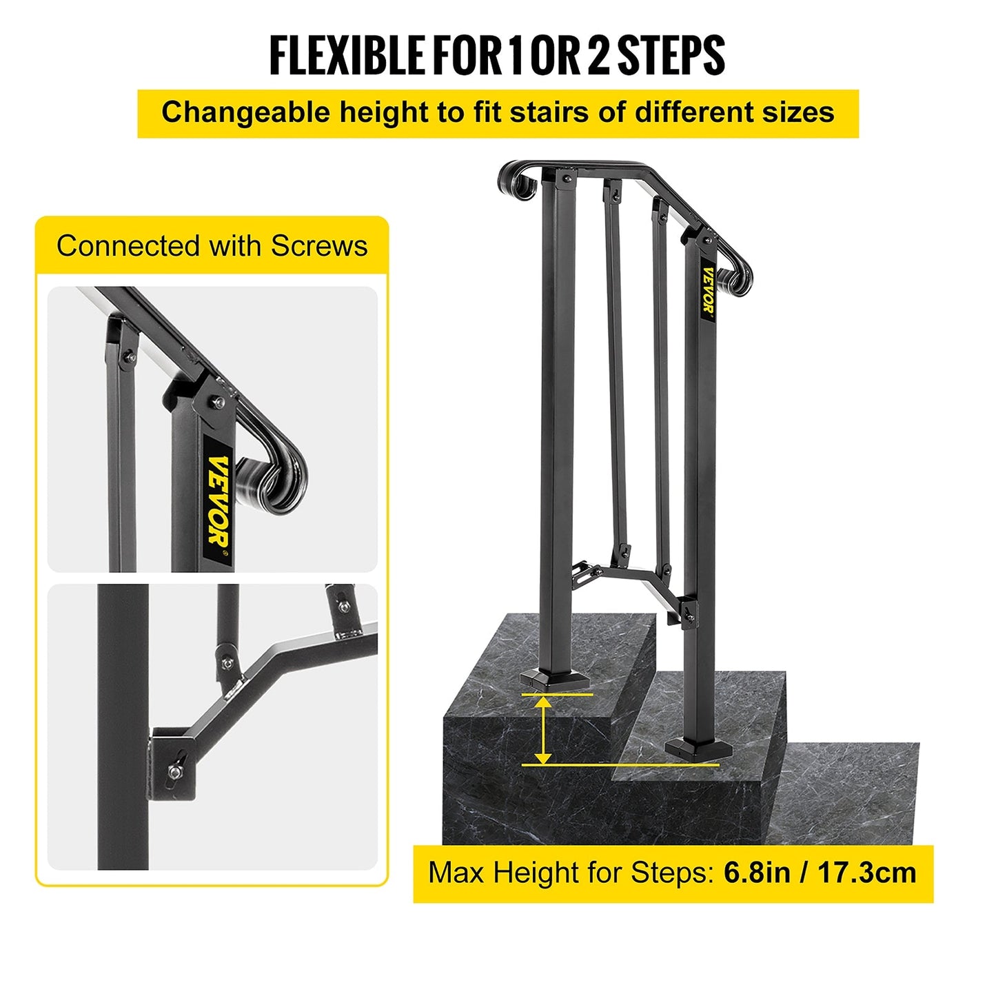 VEVOR Handrails Stair Railing 2-ft x 38-in Black Steel Deck Stair Rail Kit