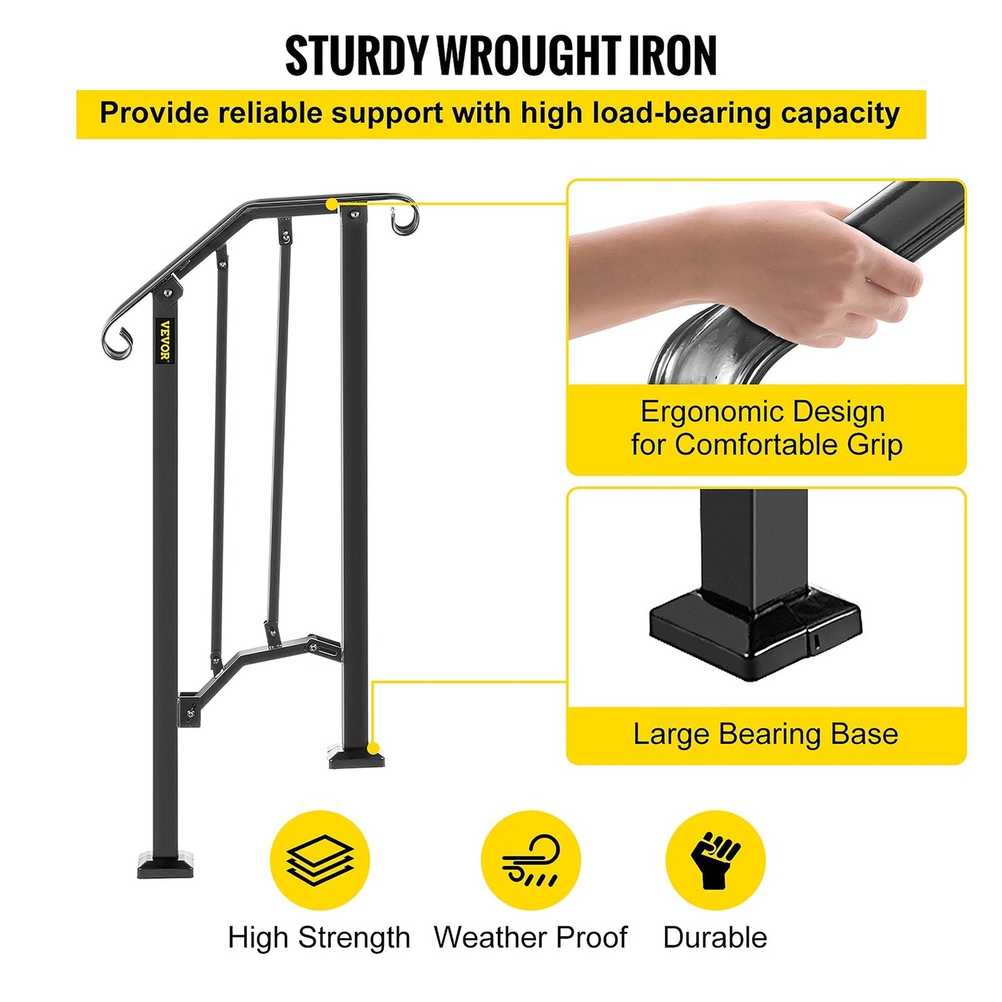 VEVOR Handrails Stair Railing 2-ft x 38-in Black Steel Deck Stair Rail Kit