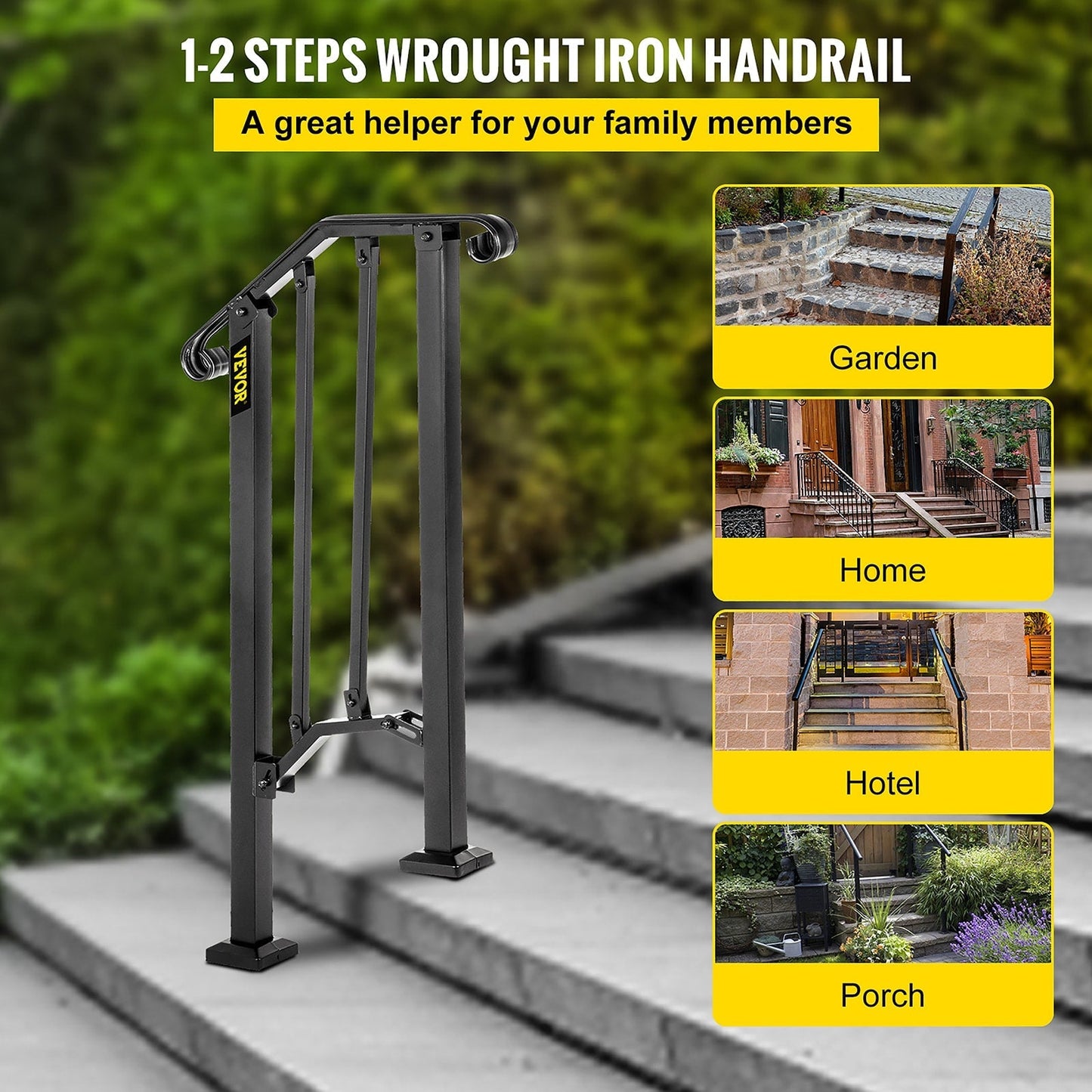 VEVOR Handrails Stair Railing 2-ft x 38-in Black Steel Deck Stair Rail Kit