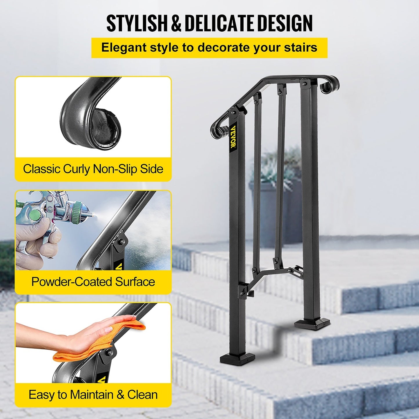 VEVOR Handrails Stair Railing 2-ft x 38-in Black Steel Deck Stair Rail Kit