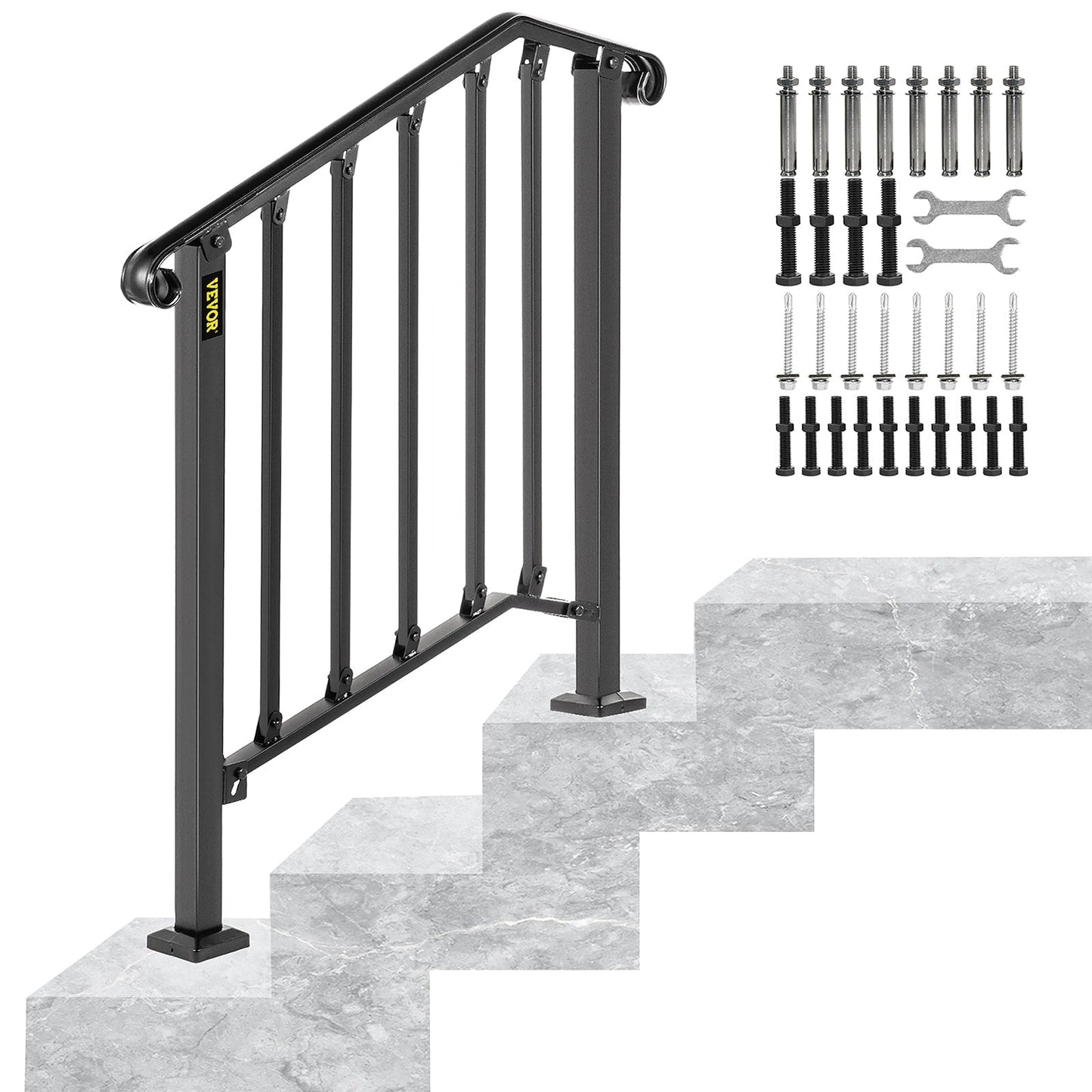 VEVOR Handrails Stair Railing 2-ft x 38-in Black Steel Deck Stair Rail Kit