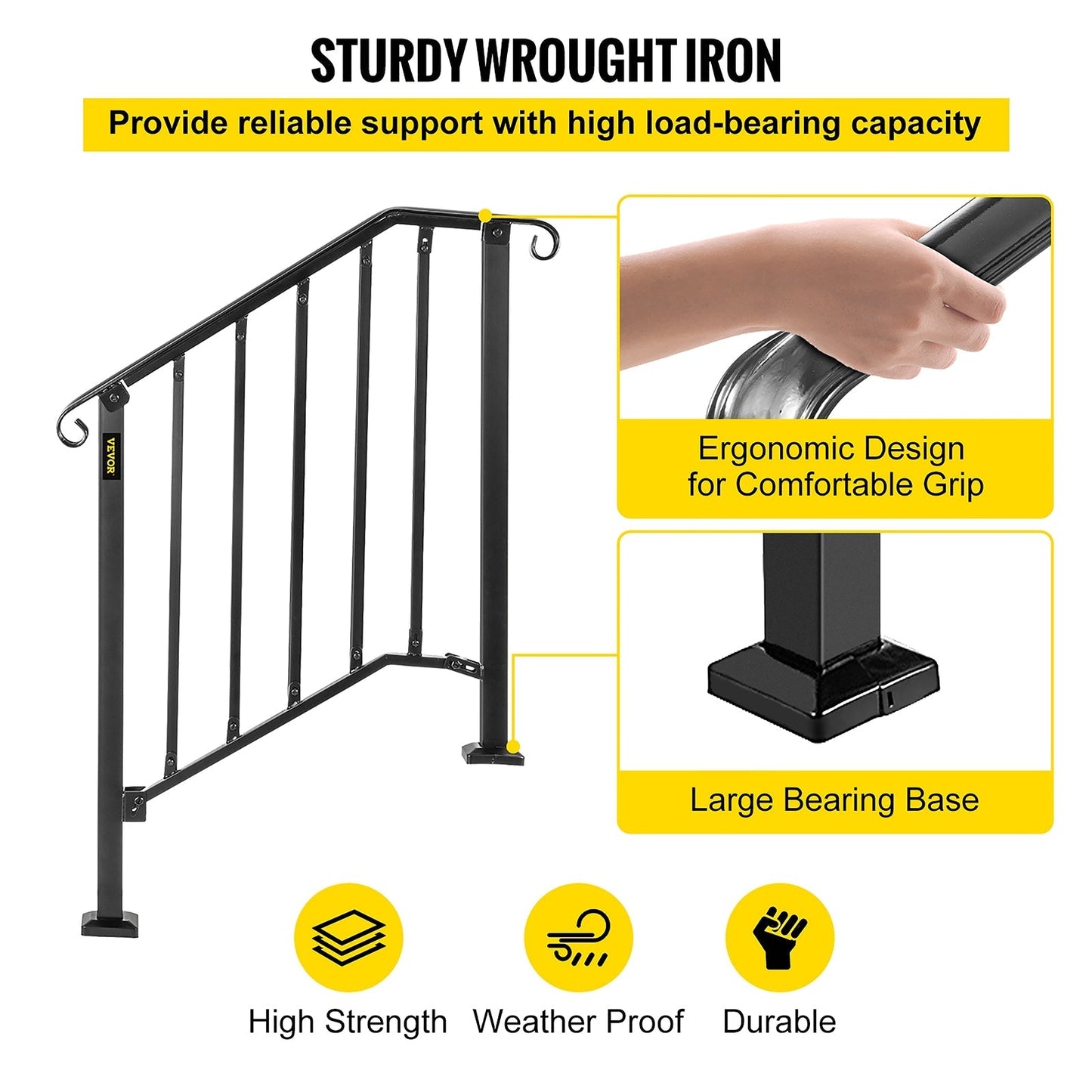VEVOR Handrails Stair Railing 2-ft x 38-in Black Steel Deck Stair Rail Kit