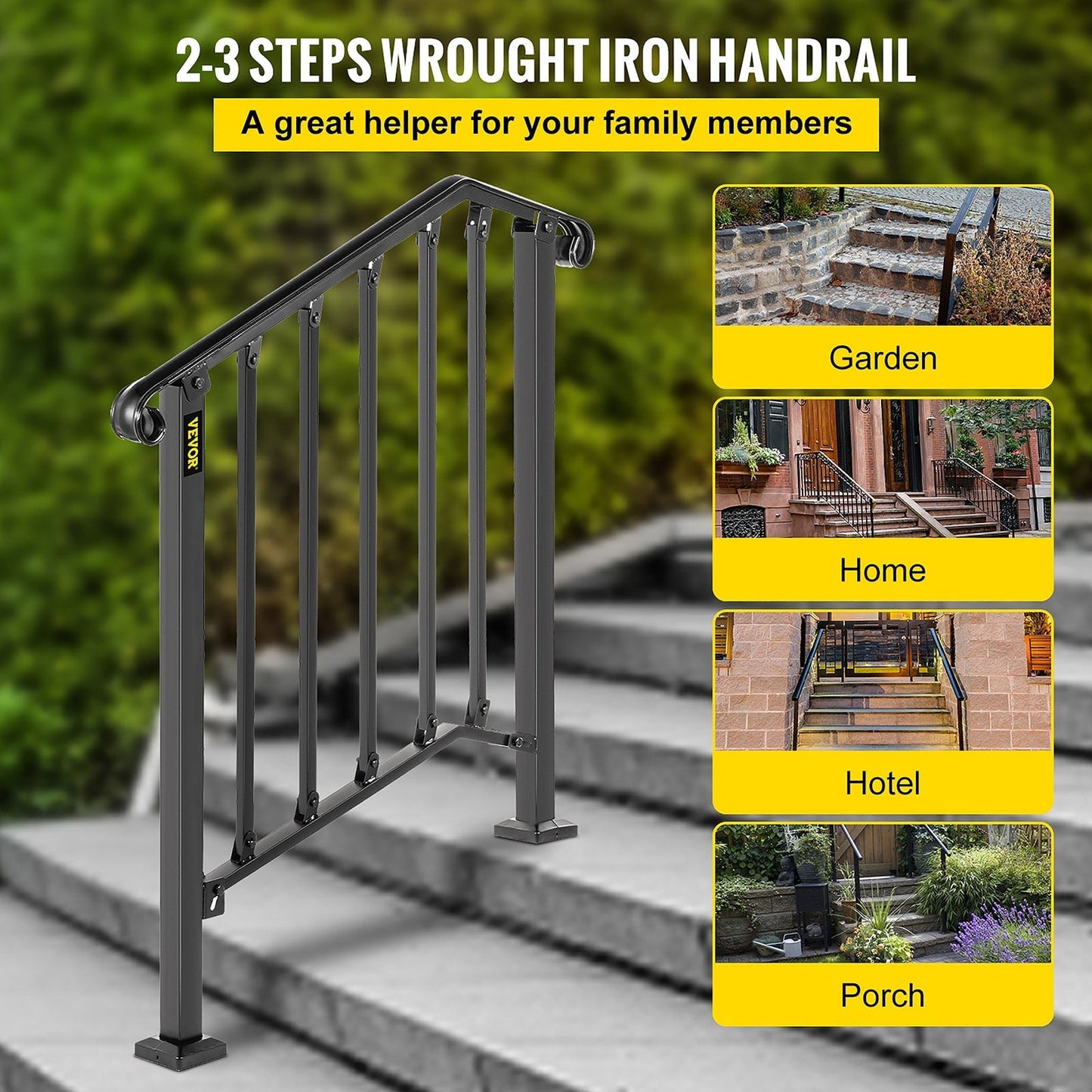 VEVOR Handrails Stair Railing 2-ft x 38-in Black Steel Deck Stair Rail Kit
