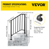 VEVOR Handrails Stair Railing 2-ft x 38-in Black Steel Deck Stair Rail Kit