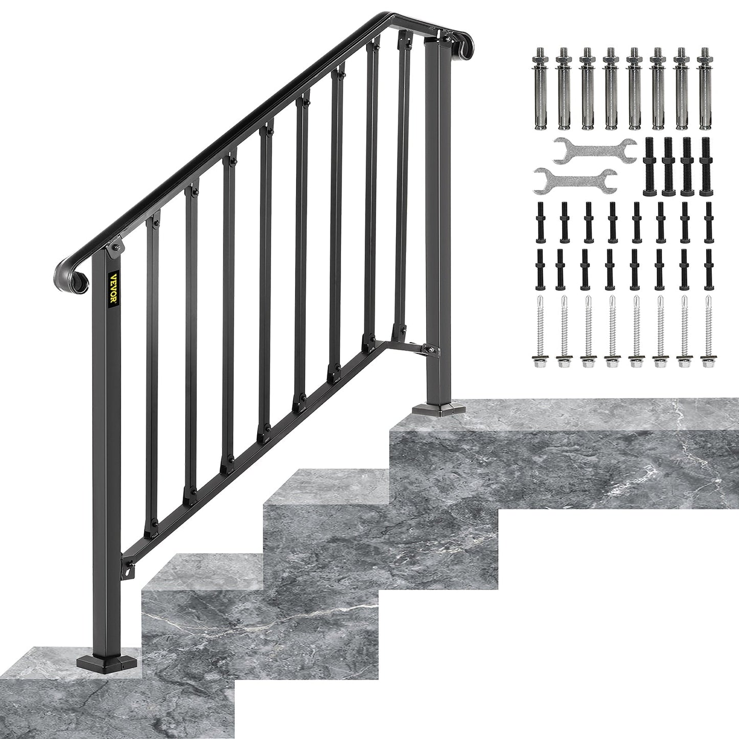 VEVOR Handrails Stair Railing 2-ft x 38-in Black Steel Deck Stair Rail Kit